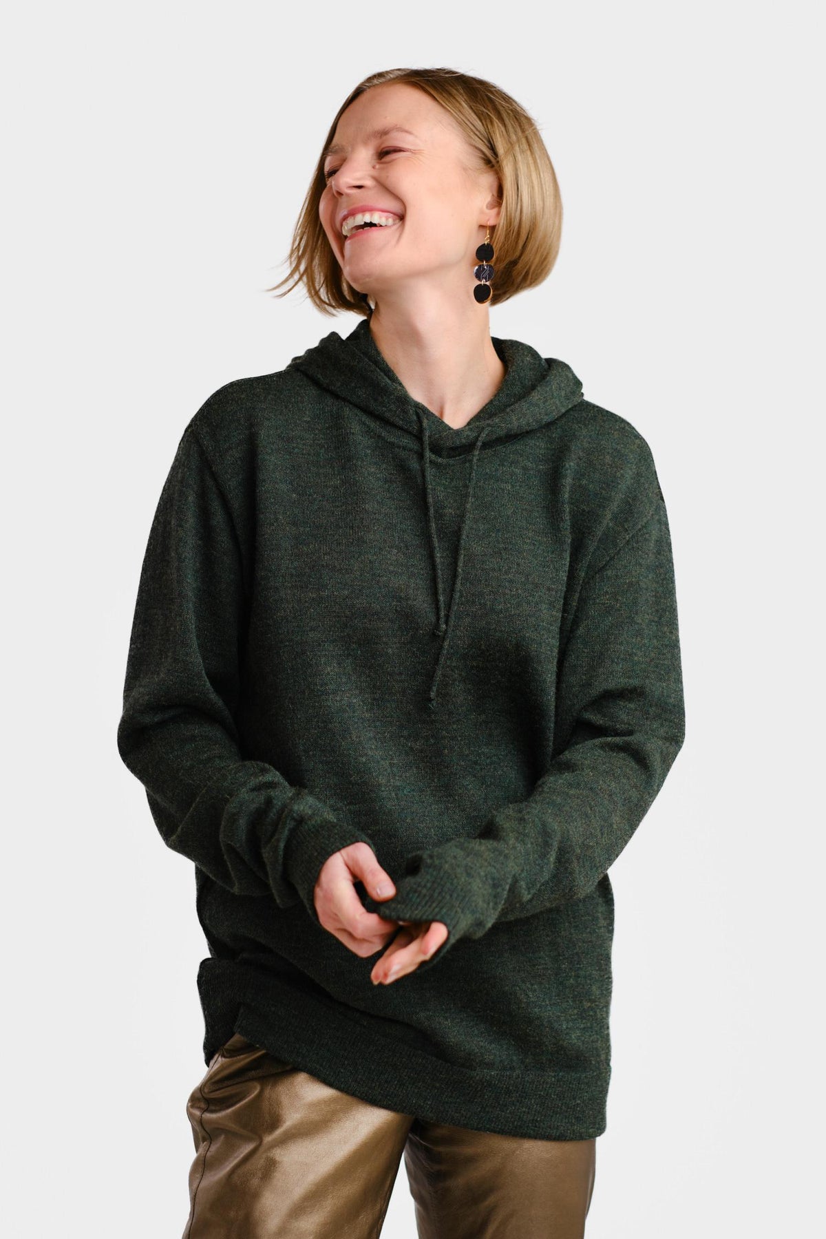 Hoodie-neulehuppari, metsänvihreä