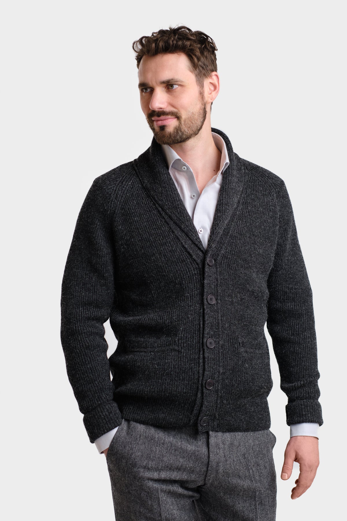 Shawl Collar-shaalineule, hiilenharmaa