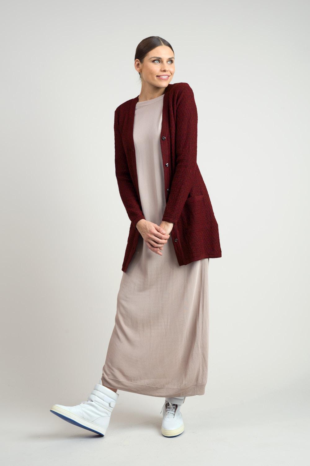 Drizzle-neuletakki, Burgundi, XS, 2 LK, #5627