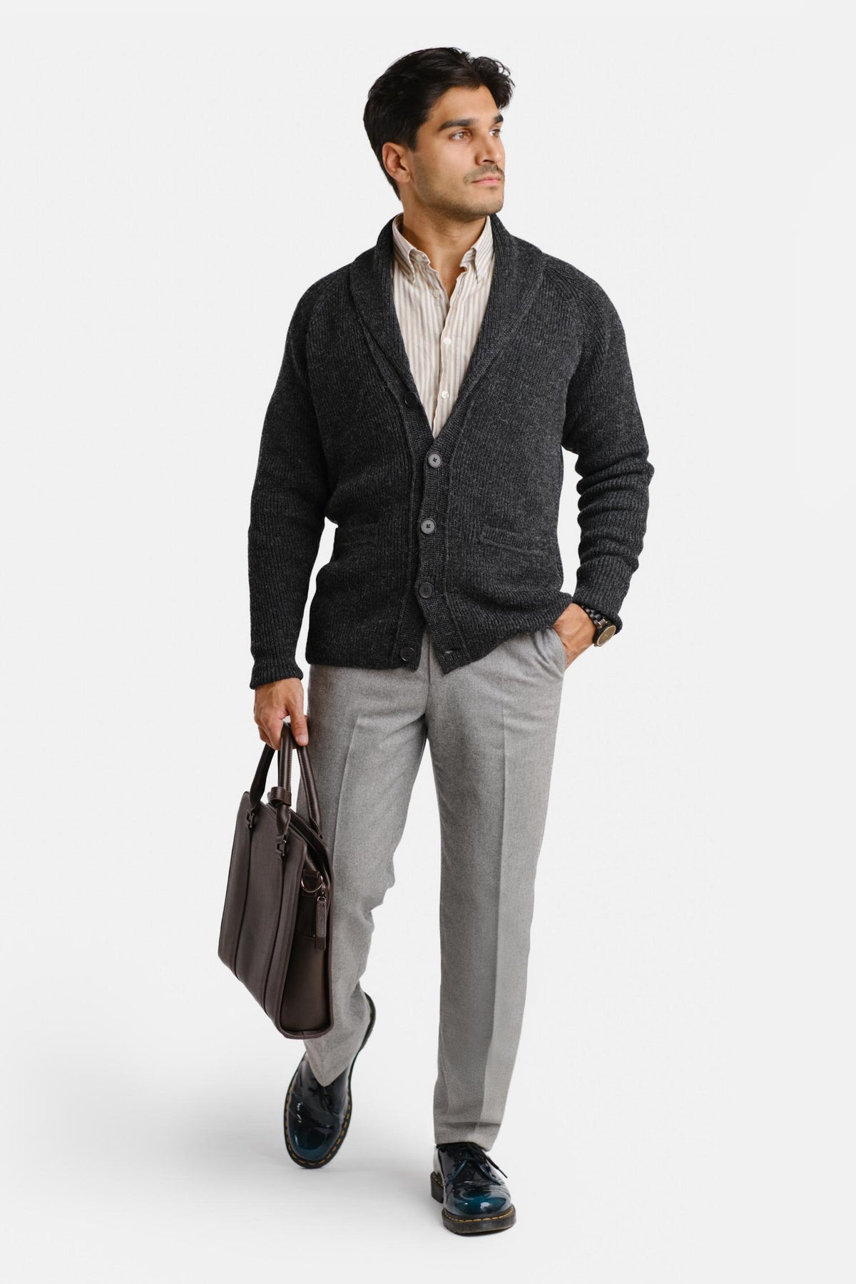Shawl Collar-shaalineule, hiilenharmaa