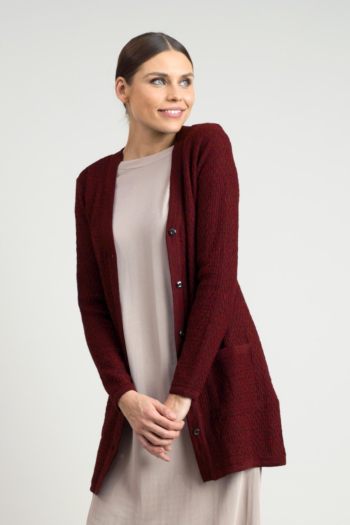 Drizzle-neuletakki, Burgundi, XS, 2 LK, #6214